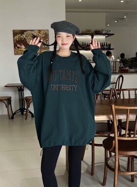 JL SUNFLOWER韩国秋冬大码女装宽松休闲刺绣圆领卫衣女中长款外套