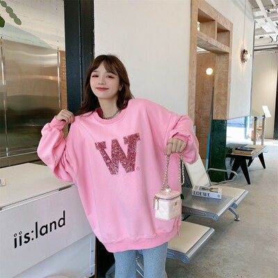 JL SUNFLOWER时尚亮片圆领卫衣女ins慵懒风秋冬宽松休闲加厚外套