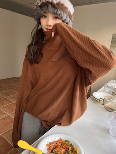 JL SUNFLOWER高领宽松中长款打底衫女秋冬加厚大码显瘦慵懒风上衣