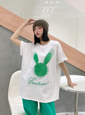 JL SUNFLOWER韩版黑色短袖打底t恤女秋冬季新款宽松显瘦刺绣上衣