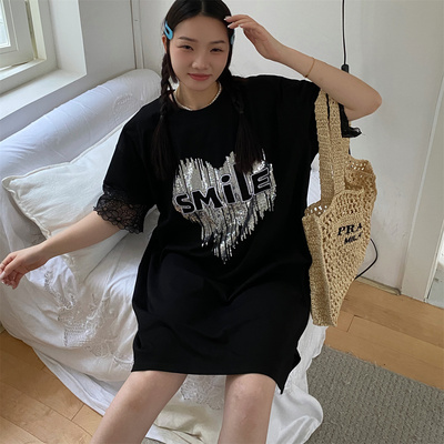 短袖街头薄款重工亮片纯棉女T恤