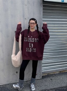 JL SUNFLOWER秋季大码宽松圆领长袖亮片字母卫衣女装重工刺绣上衣