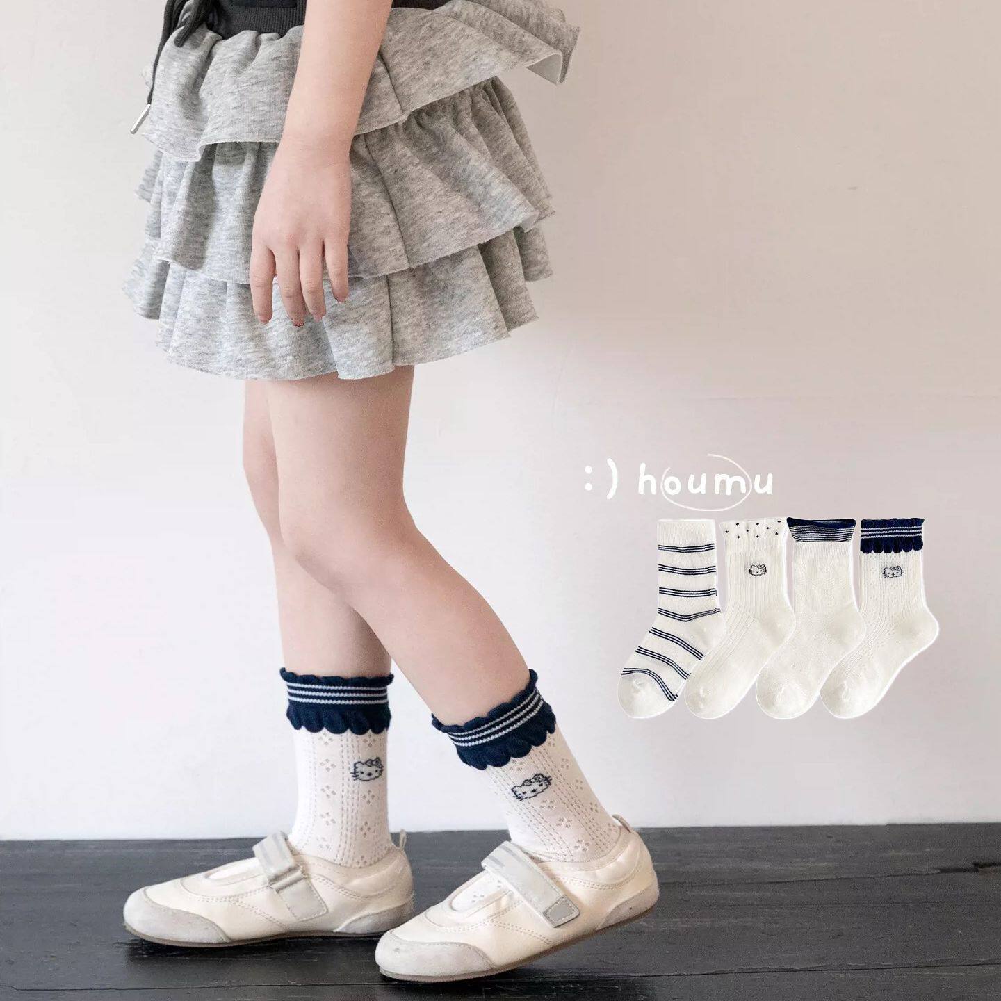 女童袜子夏季薄款儿童网眼韩系可爱ins卡通KT花边中筒袜夏天学生