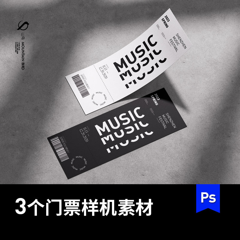 音乐节艺术节日门票入场券VI样机优惠券贴图PS效果图素材