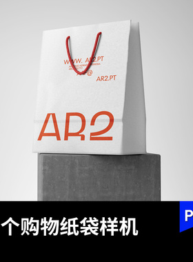 灰色立方体上服装购物纸袋手提袋包装PS样机VI提案效果图设计素材