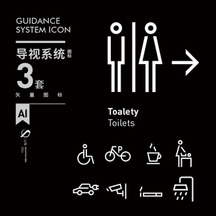 3套公共场所医院商场景区导视系统AI矢量图标标识指示牌设计素材