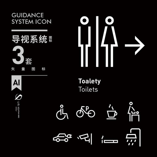 3套公共场所医院商场景区导视系统AI矢量图标标识指示牌设计素材