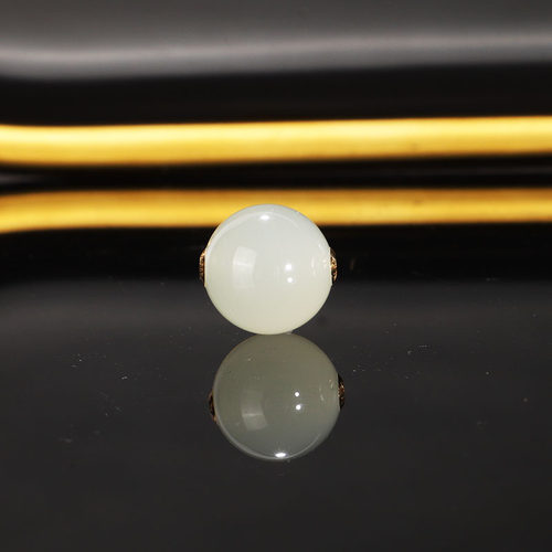 天然和田玉晴水18k金设计圆珠散珠diy戒指耳钉耳环配饰12mm04