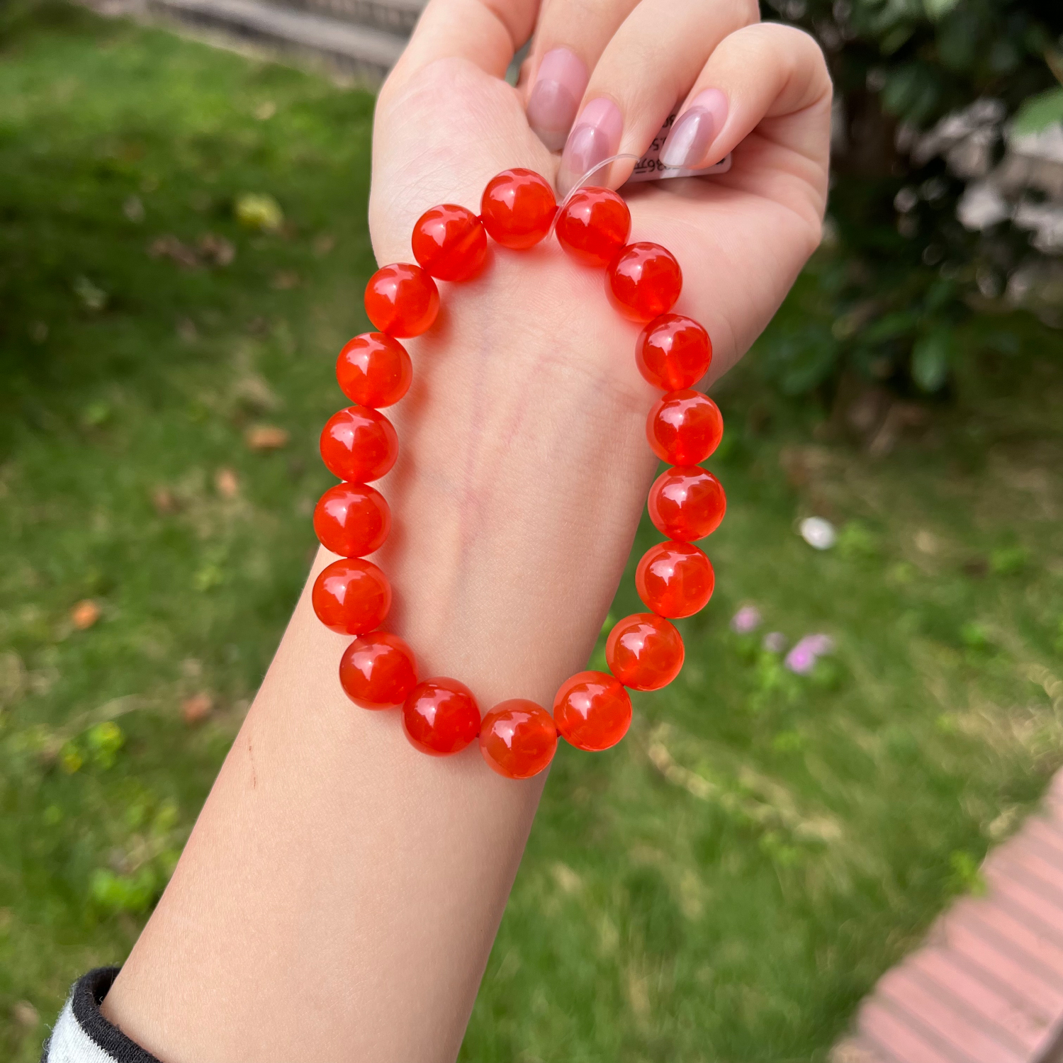 保山冰红手串河湾料满荧光满红