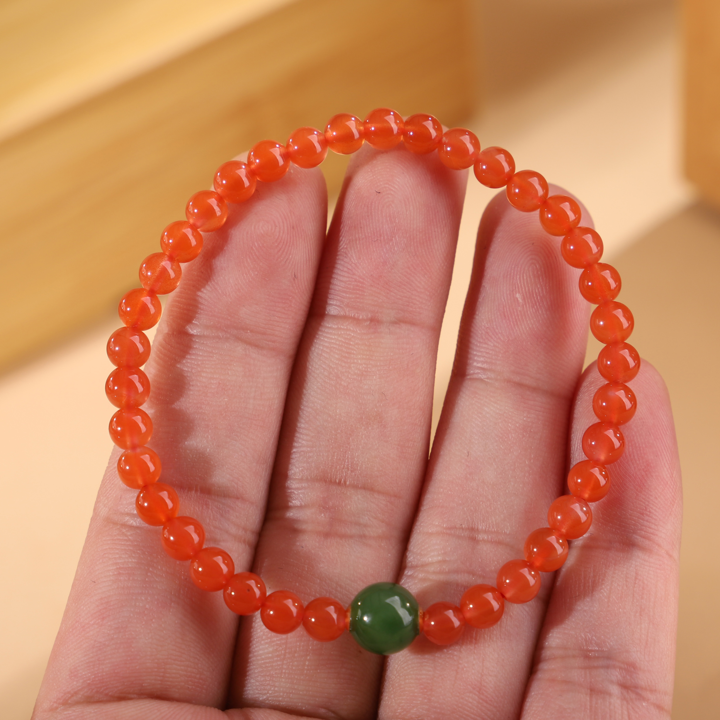 保山南红保山冰红圆珠手链单圈