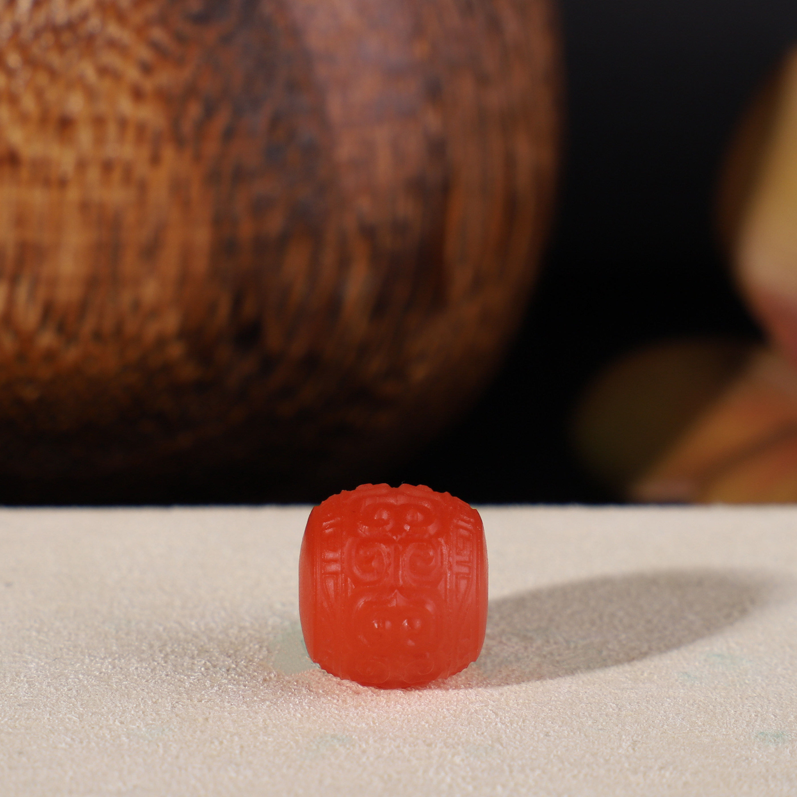 多宝 保山南红回纹桶珠散珠配饰 苏工精雕柿子红顶珠腰珠配珠单颗