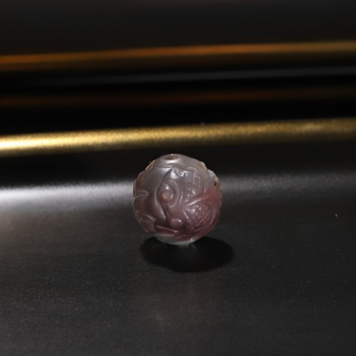 原矿天然盐源玛瑙雕刻俏色金鱼荷花珠散珠diy配饰顶珠13.2mm06