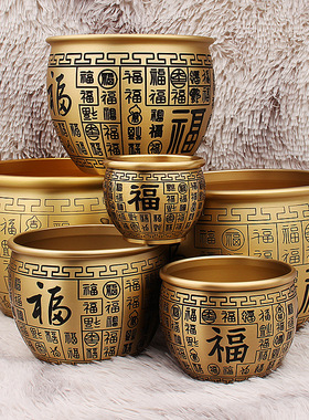 于老师推荐百福铜缸 黄铜米缸摆件家居客厅招聚纯财存钱罐聚宝盆