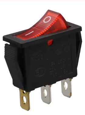 KCD3-101N红色船型开关 铜脚3脚2档16A 250V/20A 125V翘板开关