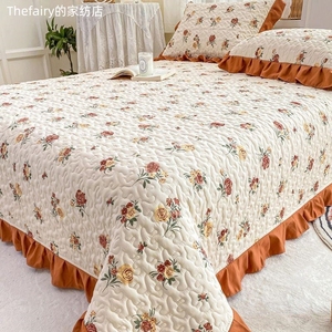 a类小清新双层纱床盖三件套防滑加厚夹棉床单榻榻米炕盖四季通用