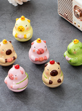 创意陶瓷可爱卡比巴啦小摆件摇摇乐桌面车载摆件