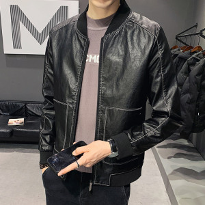 2021秋季新款棒球领休闲皮衣男秋装时尚百搭外套PY6605-P80控118图片