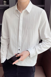 100%棉 2021秋装新款纯棉纯色打底长袖衬衫男寸衫休闲衬衣501图片