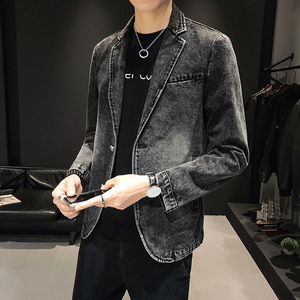 85%棉15%涤纶秋装新款牛仔小西装男单西外套西服 JK053-P100控158图片