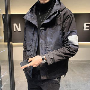 100%聚酯纤维 秋装新款连帽拼接夹克男休闲外套潮JK8817-P95控138图片