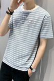 100%棉2021夏装新款短袖T恤男夏季休闲圆领条纹体恤T，男装T恤，电商D240-242