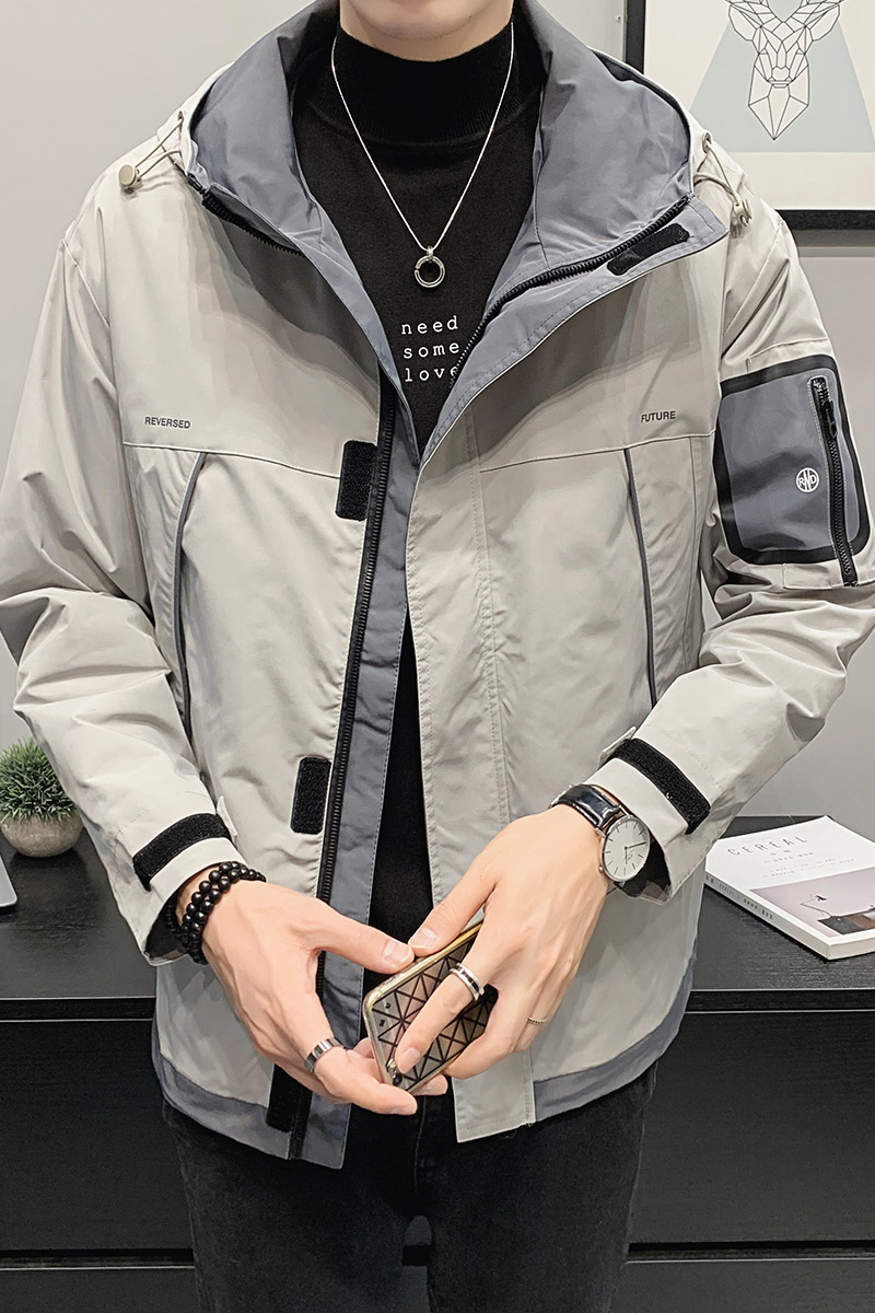 100%聚酯纤维2021秋装新款连帽夹克男修身外套潮JK8812-P85控118,男装夹克,电商D240-242