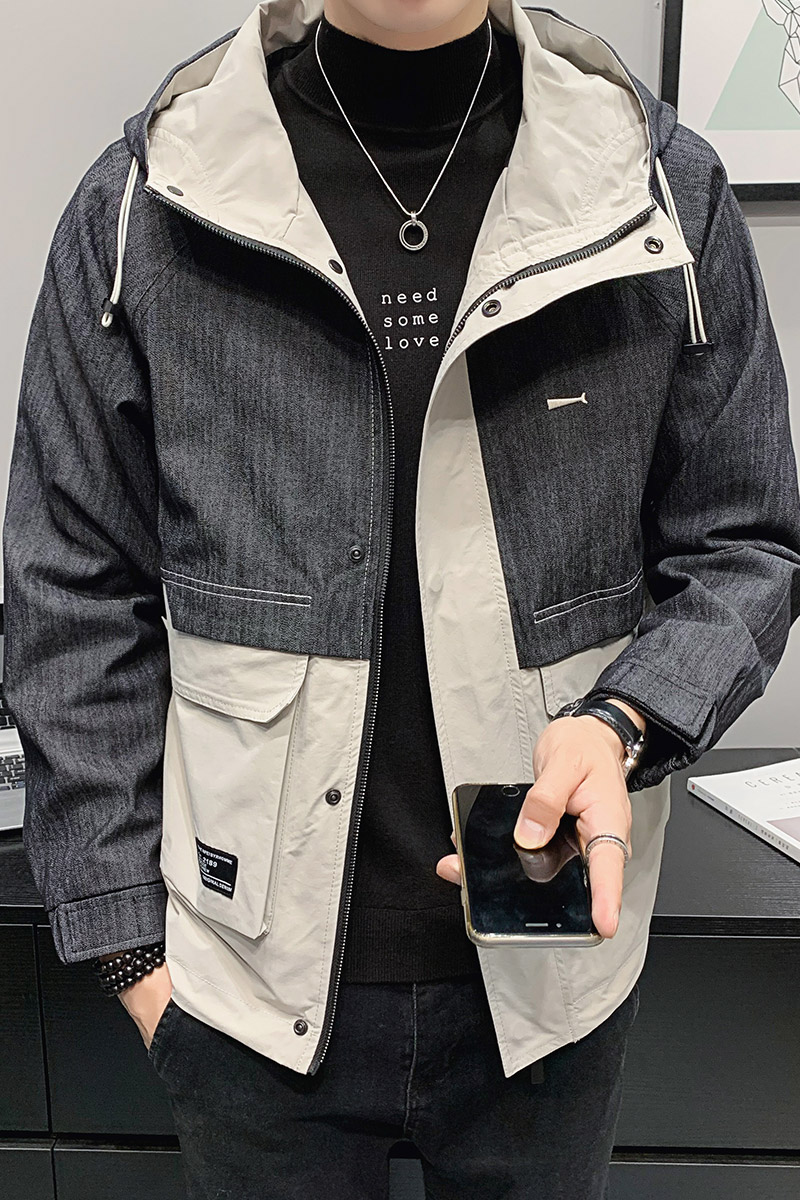 100%聚酯纤维2021秋装新款连帽夹克男拼接外套潮JK8805-P95控118,男装夹克,电商D240-242