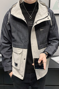 100%聚酯纤维2021秋装新款连帽夹克男拼接外套潮 JK8805-P95控118图片