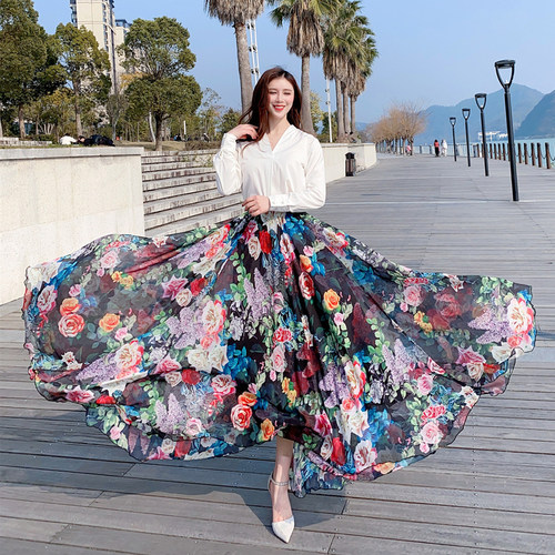 超长大摆气质伞裙超长及踝