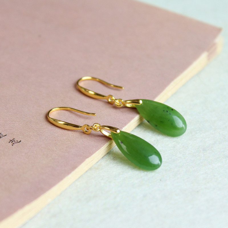 S925银和田玉碧玉水滴耳环俄罗斯乌兰海碧玉耳坠防过敏811201,珠宝/钻石/翡翠,耳饰,淘宝优惠券,粉丝福利购,淘宝优惠卷