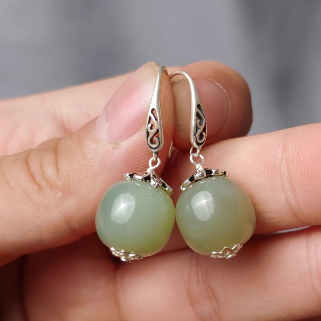 S925银冰晴水老坑天然和田玉耳钩