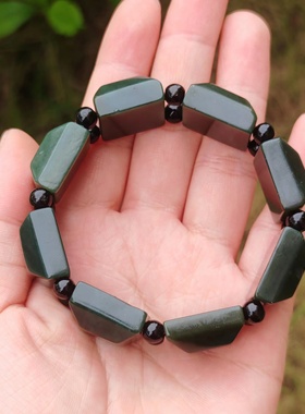 天然手工和田青玉方牌男士手串