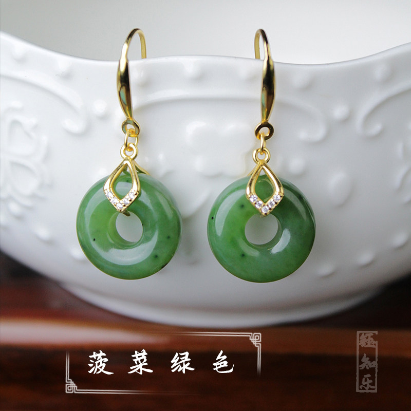 S925银镀金和田玉碧玉平安扣耳坠耳环耳饰811325,珠宝/钻石/翡翠,耳饰,淘宝优惠券,粉丝福利购,淘宝优惠卷