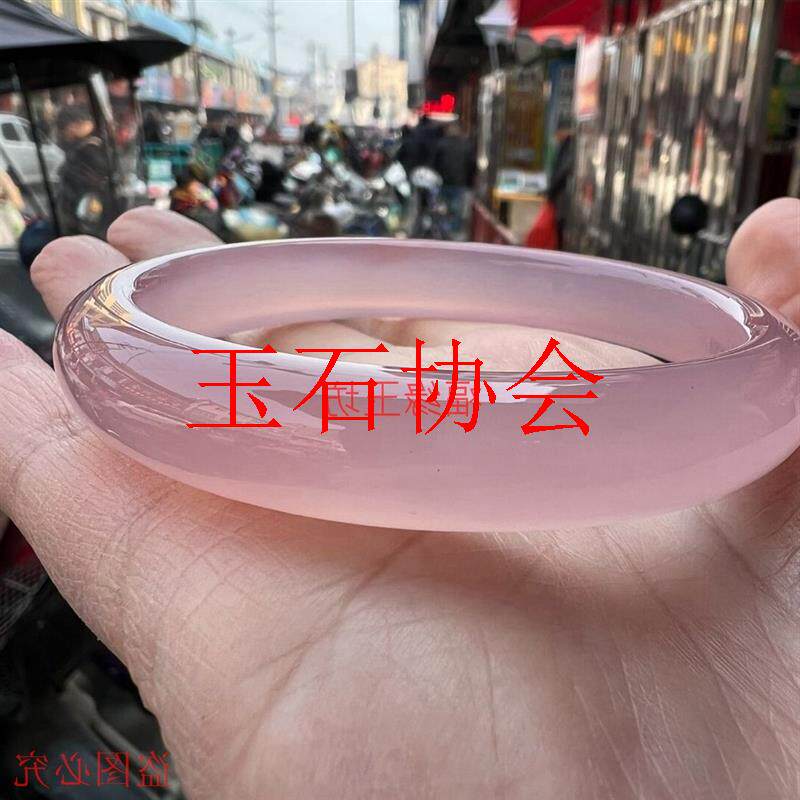 正宗高冰粉色芙蓉玉手镯玉髓玛瑙粉色桃花少女款镯子贵妃高级饰品