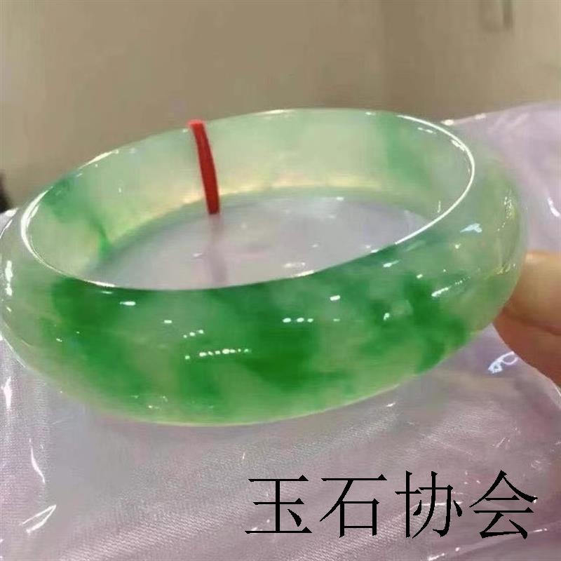 缅甸正阳绿翡翠色手镯老坑冰种飘花贵妃正圈圆条玉手镯玉镯女处理