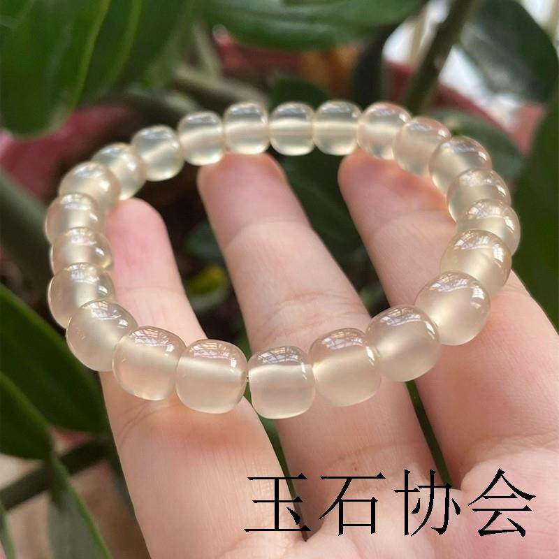 高冰种玉髓手链精选香槟金色马料男女同款白月光玛瑙桶珠手串送礼
