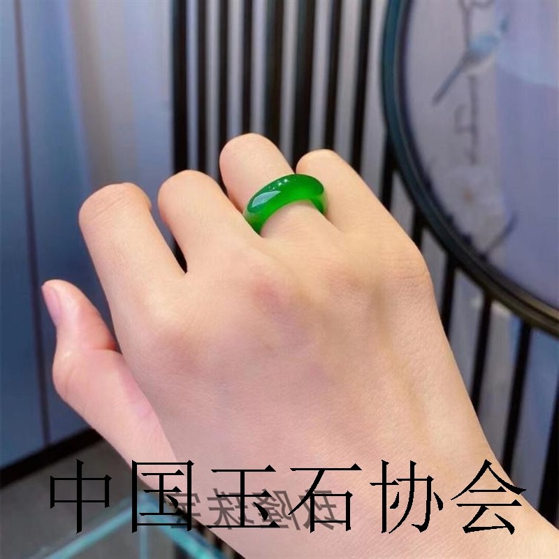 缅甸翡翠色戒指冰种正阳绿玉戒新中式满绿指环男女款戒圈飘花尾戒