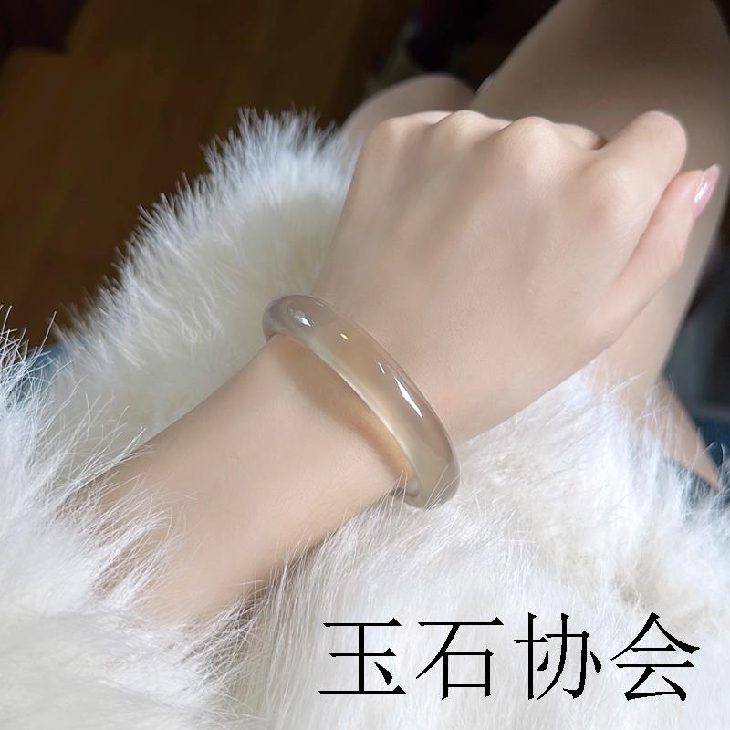 高端高冰香槟金玛瑙手镯马料精品灰金荔枝冻扁条玉髓玉镯子少女款