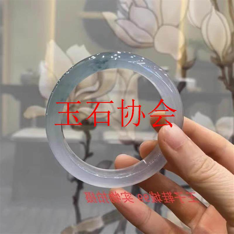 缅甸翡翠色手镯油青飘花冰种玉镯子老坑正圈晴水女士冰糯种贵妃镯