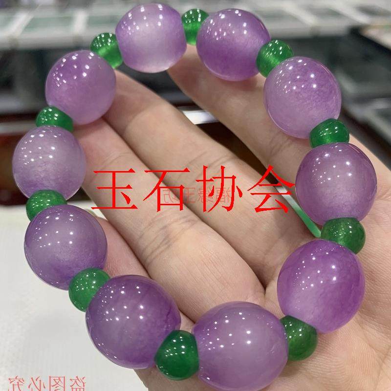 原创设计翡翠色缅甸紫罗兰手链冰糯种浅紫男女款桶珠转运圆珠手串