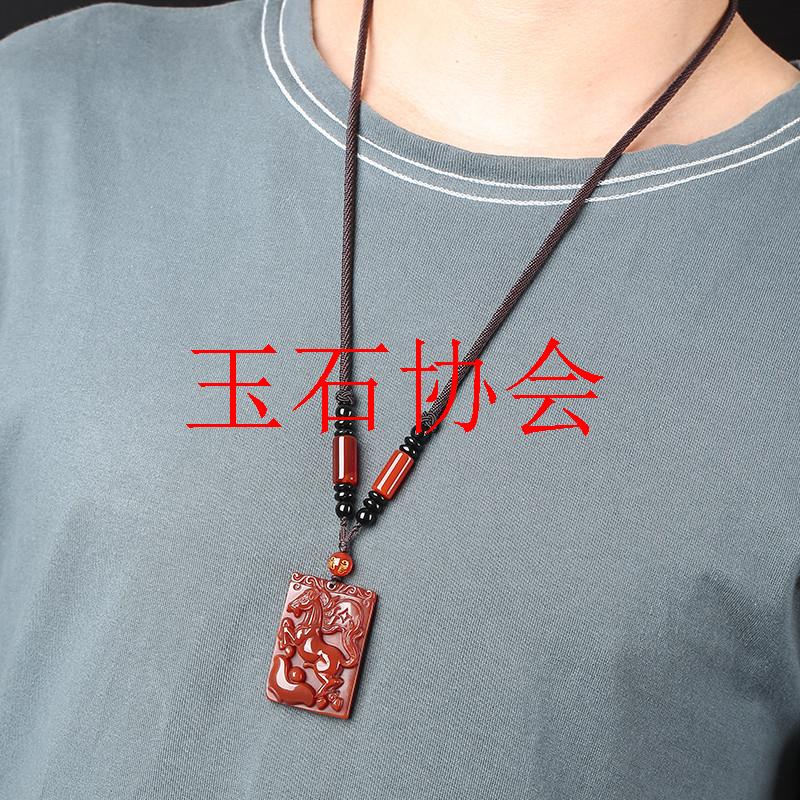 精品红玛瑙吊坠本命年马上有钱男女项链情侣方牌挂件礼物生肖马牌