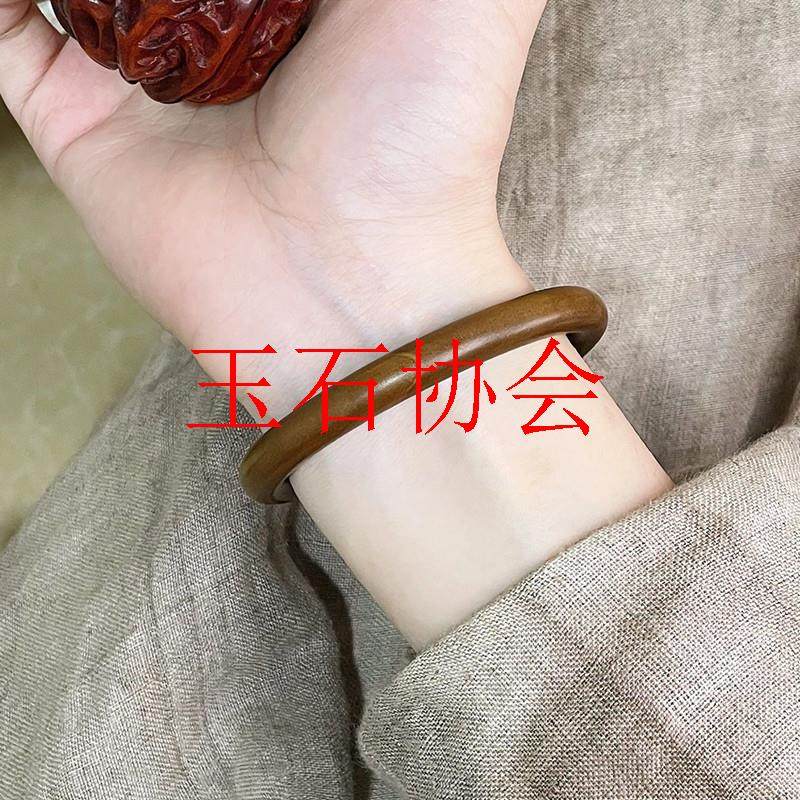 精品老檀木檀香红肉级老料手镯圆条手环檀木叠戴国风富贵镯送礼物