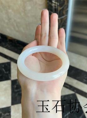 和田玉手镯女款精选胖圆条新疆羊脂白玉金丝玉镯美人条手饰品送礼