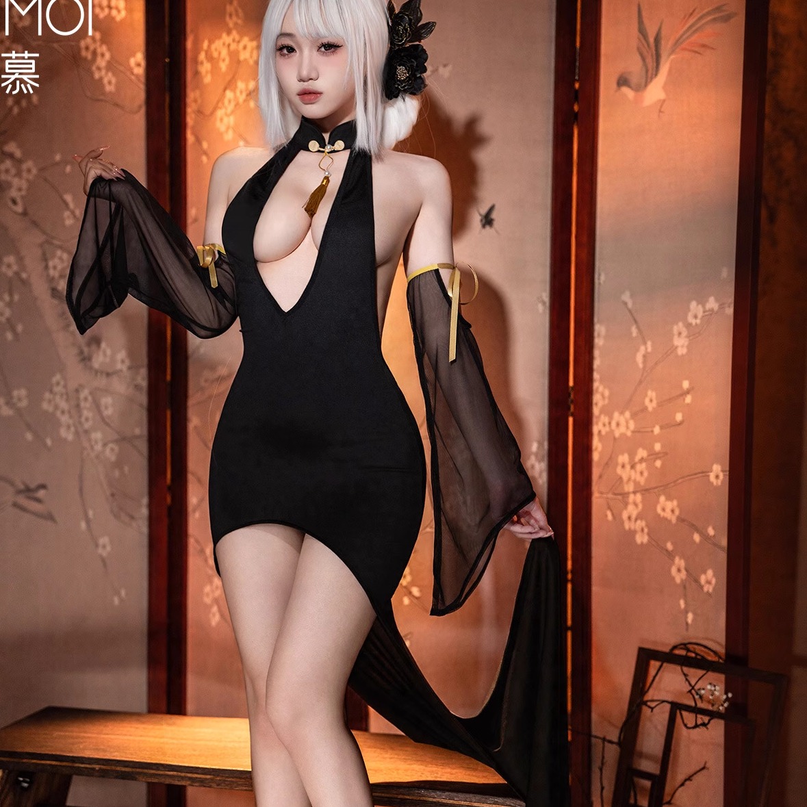 悄趣内衣万圣尤物魅骨深v旗袍长裙性感纯欲睡衣睡裙家居2025新款