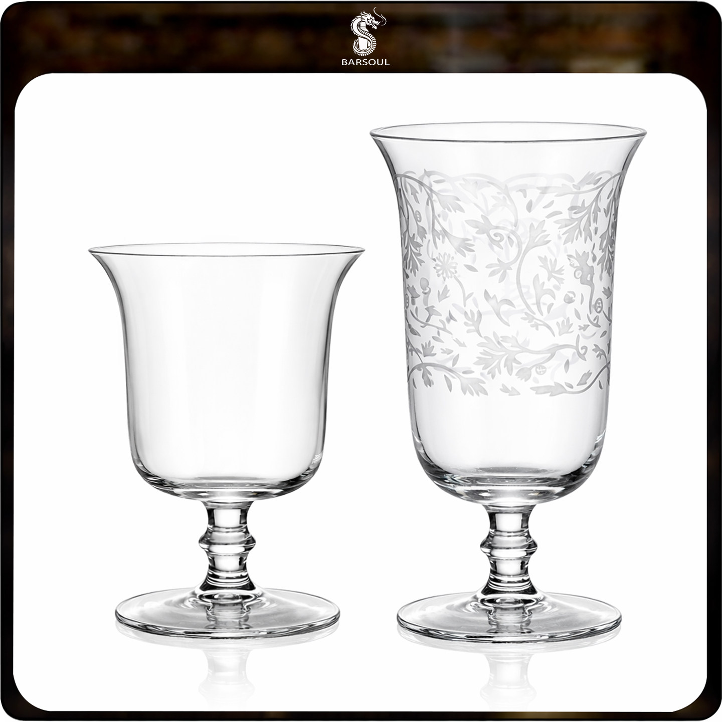 酒吧灵魂BSCK8110日式印花无铅水晶高矮脚鸡尾酒杯果汁杯水杯