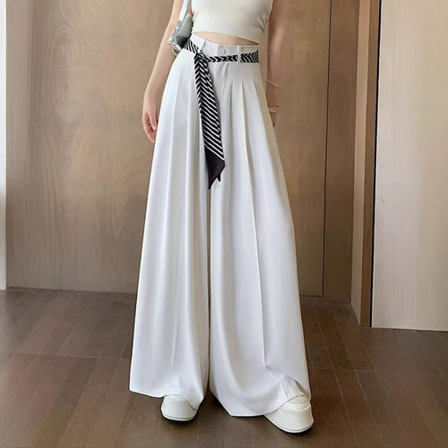 韩版别致丝巾阔腿裤女2026夏新款高腰显瘦百搭通勤气质休闲拖地裤