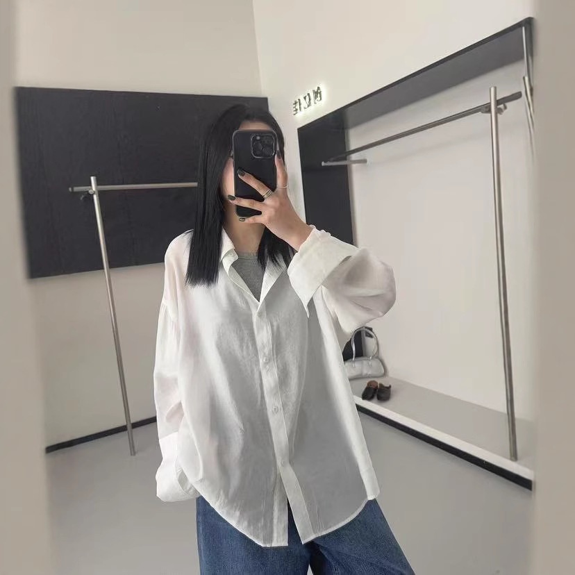 25年夏款防晒衬衫女长袖冰丝薄款防晒衬衣宽松休闲韩版学院风上衣