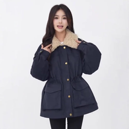 韩版拼接羊羔毛外套女2024秋冬新款休闲百搭小个子加厚派克服棉衣
