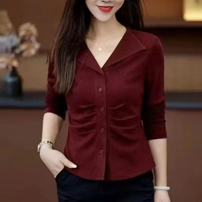 2025夏季新款时尚百搭气质宽松遮肉显瘦洋气翻领长袖女士上衣