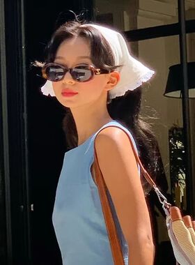 法式田园风头巾白色蕾丝三角巾头巾发带法式包头时尚拍照网红花朵